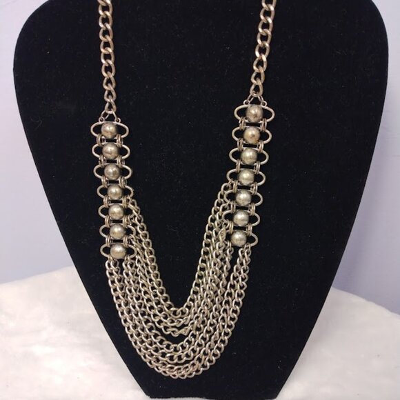 Multi Strand Chain Statement Necklace Silver Tone Chunky Y2K Punk Goth Grunge - Picture 1 of 4